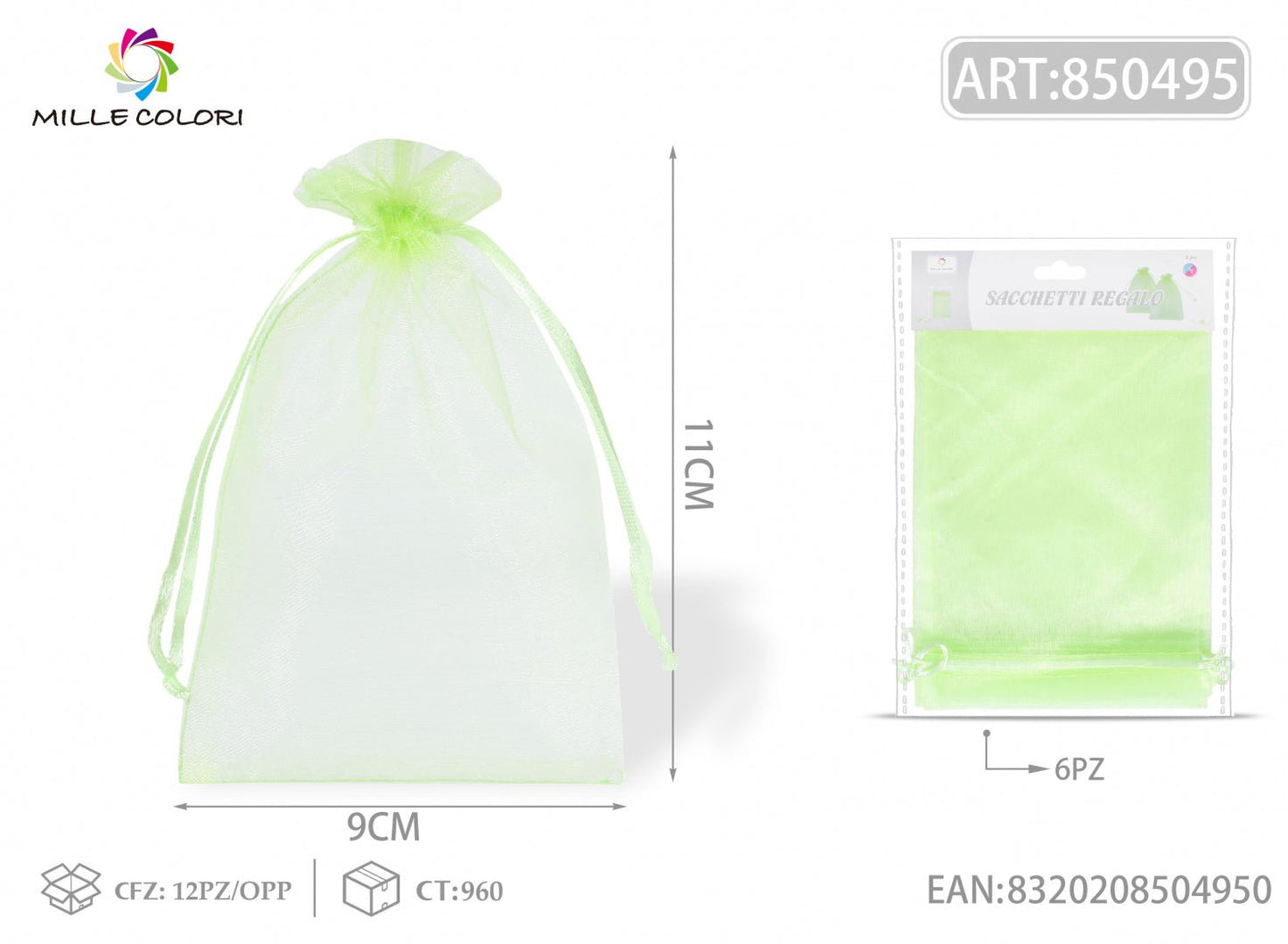 Sacchetti in organza 9cm*11cm 6pz - WE MAKE DIY - MILLE COLORI