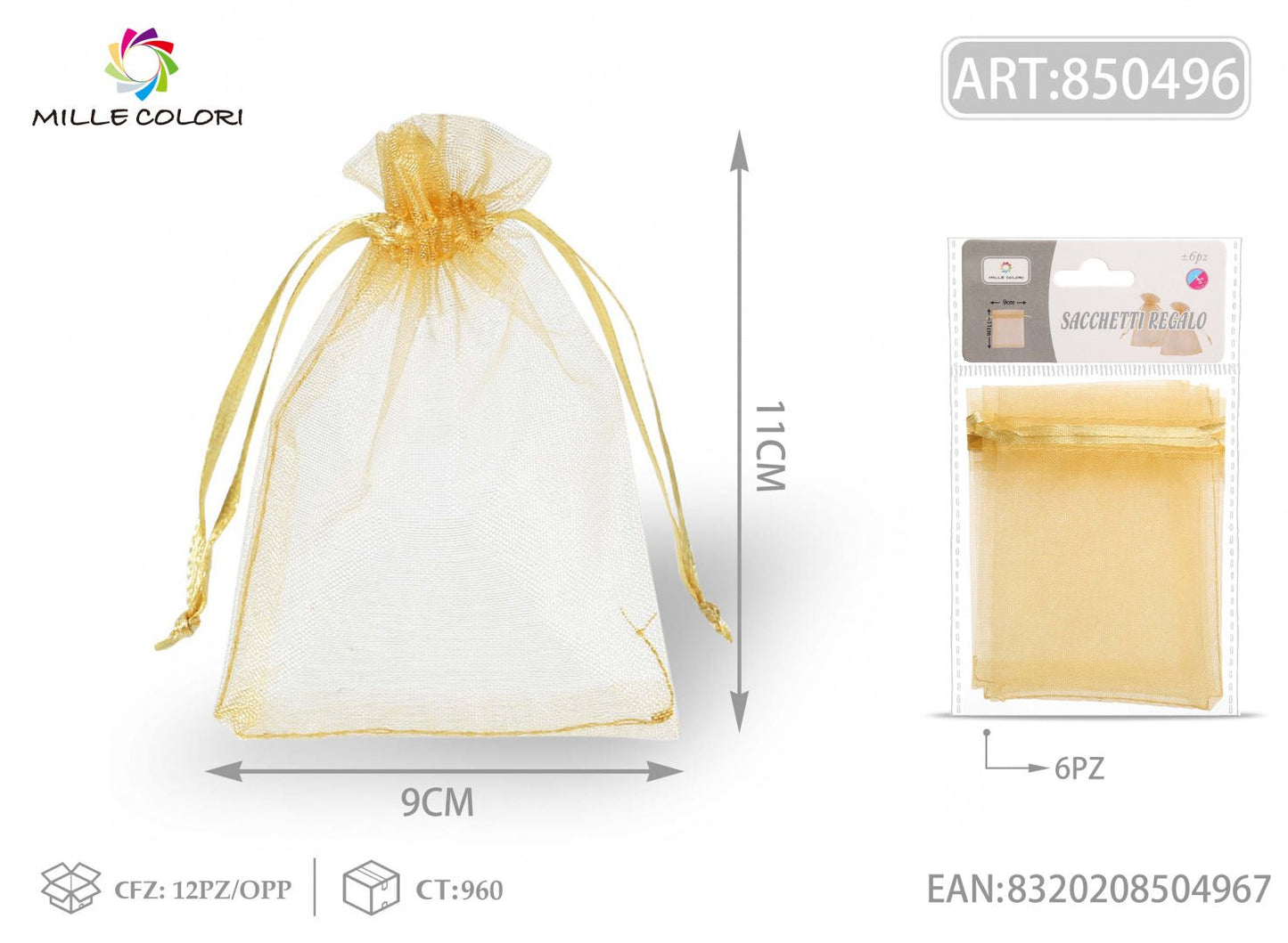 Sacchetti in organza 9cm*11cm 6pz - WE MAKE DIY - MILLE COLORI