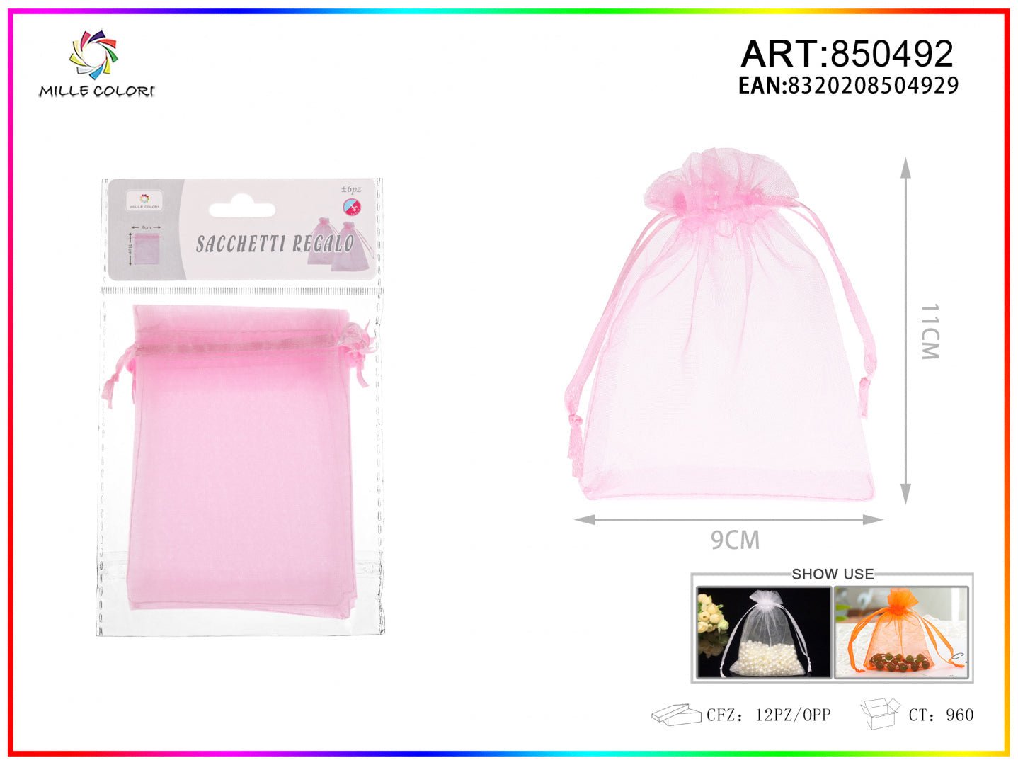 Sacchetti in organza 9cm*11cm 6pz - WE MAKE DIY - MILLE COLORI