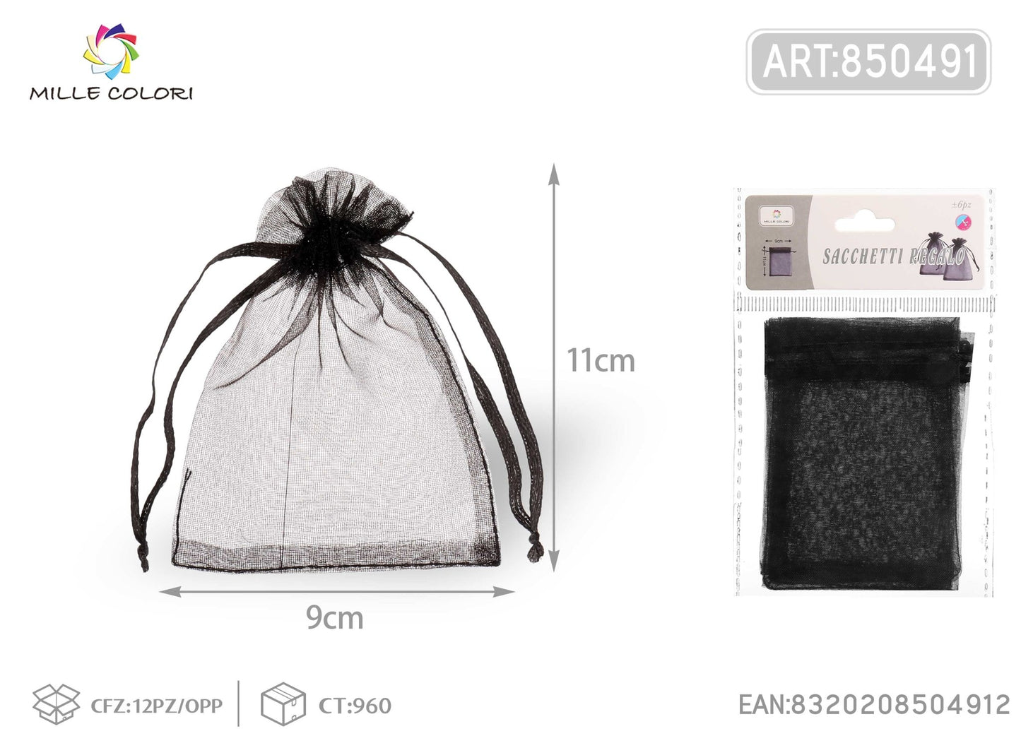 Sacchetti in organza 9cm*11cm 6pz - WE MAKE DIY - MILLE COLORI