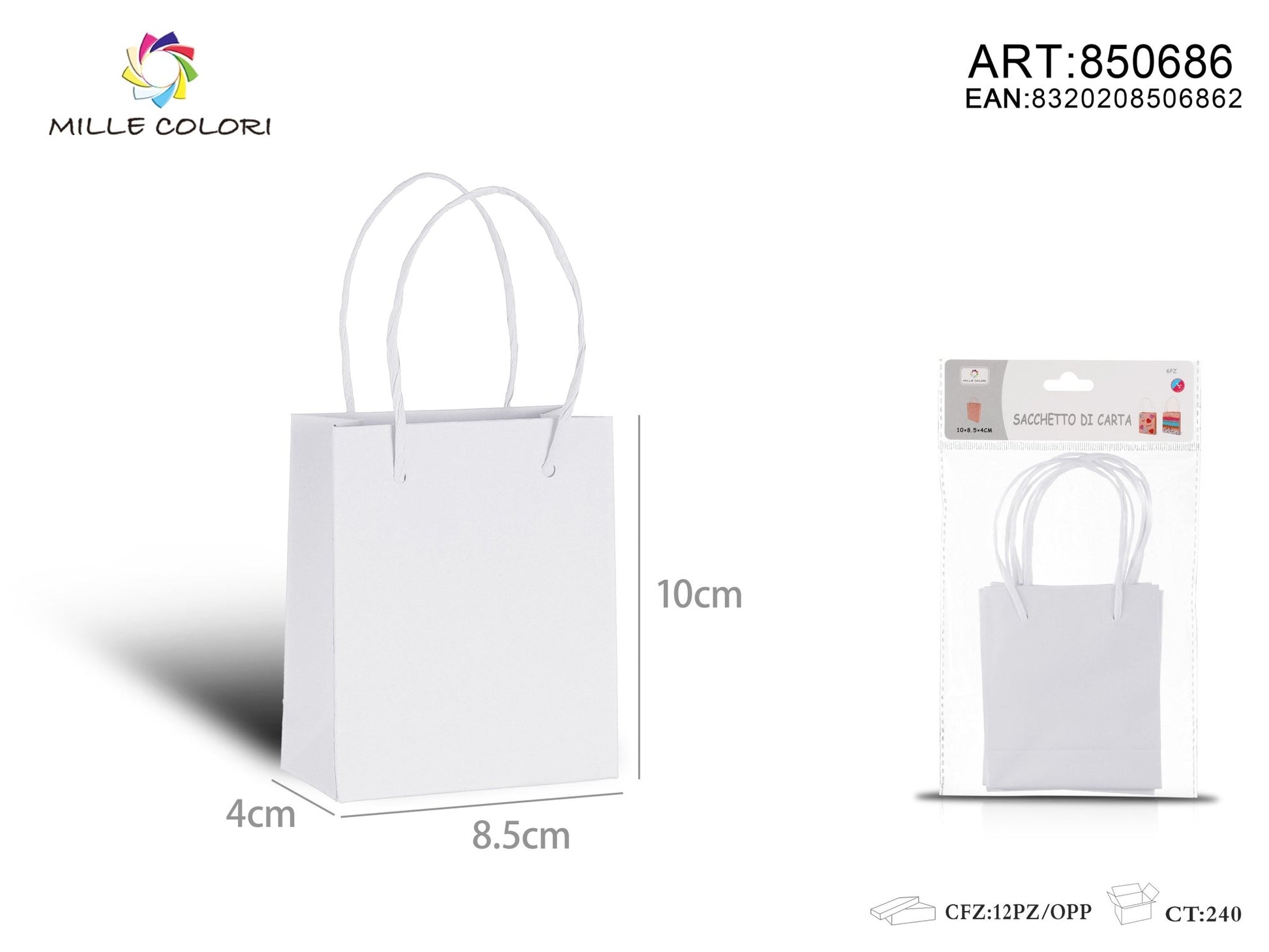 Sacchetto di carta 10x8.5x4cm 6pz bianco - WE MAKE DIY - MILLE COLORI