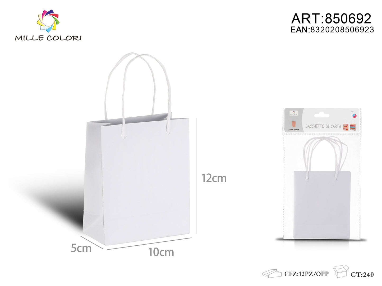 Sacchetto di carta 12x10x5cm 6pz bianco - WE MAKE DIY - MILLE COLORI