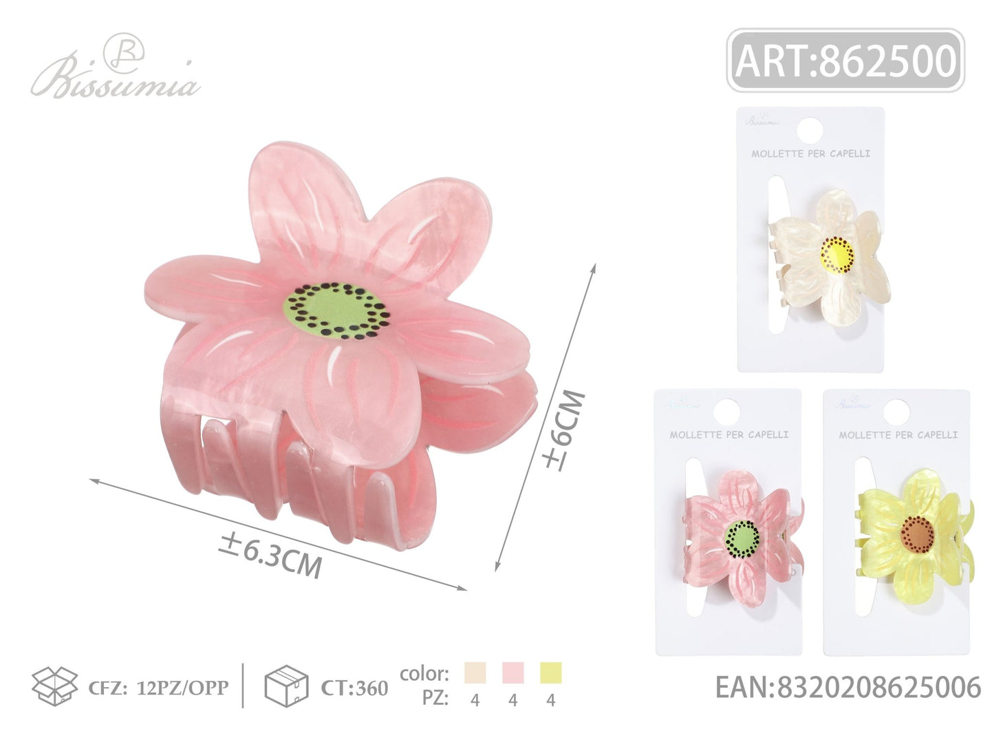 Set 3pz Mollette per Capelli a Fiore 6.5cm - WE MAKE DIY - MILLE COLORI