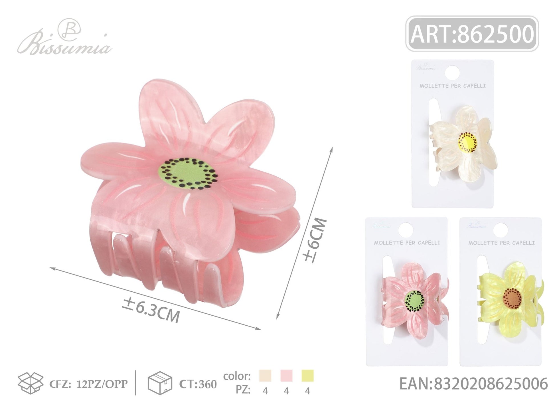 Set 3pz Mollette per Capelli a Fiore 6.5cm - WE MAKE DIY - MILLE COLORI