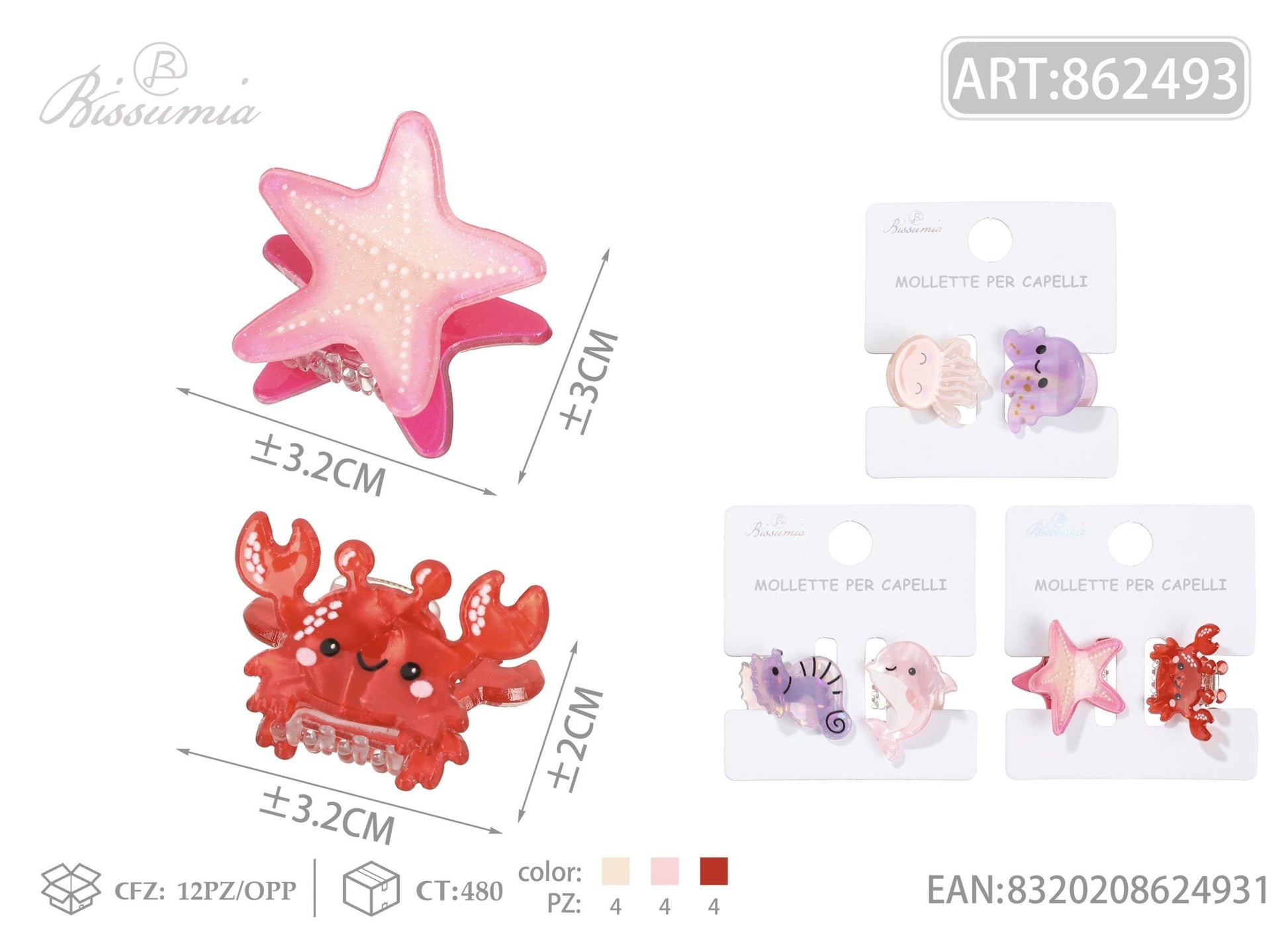 Set 3pz Mollette per Capelli Tema Marino 2.5cm - WE MAKE DIY - MILLE COLORI