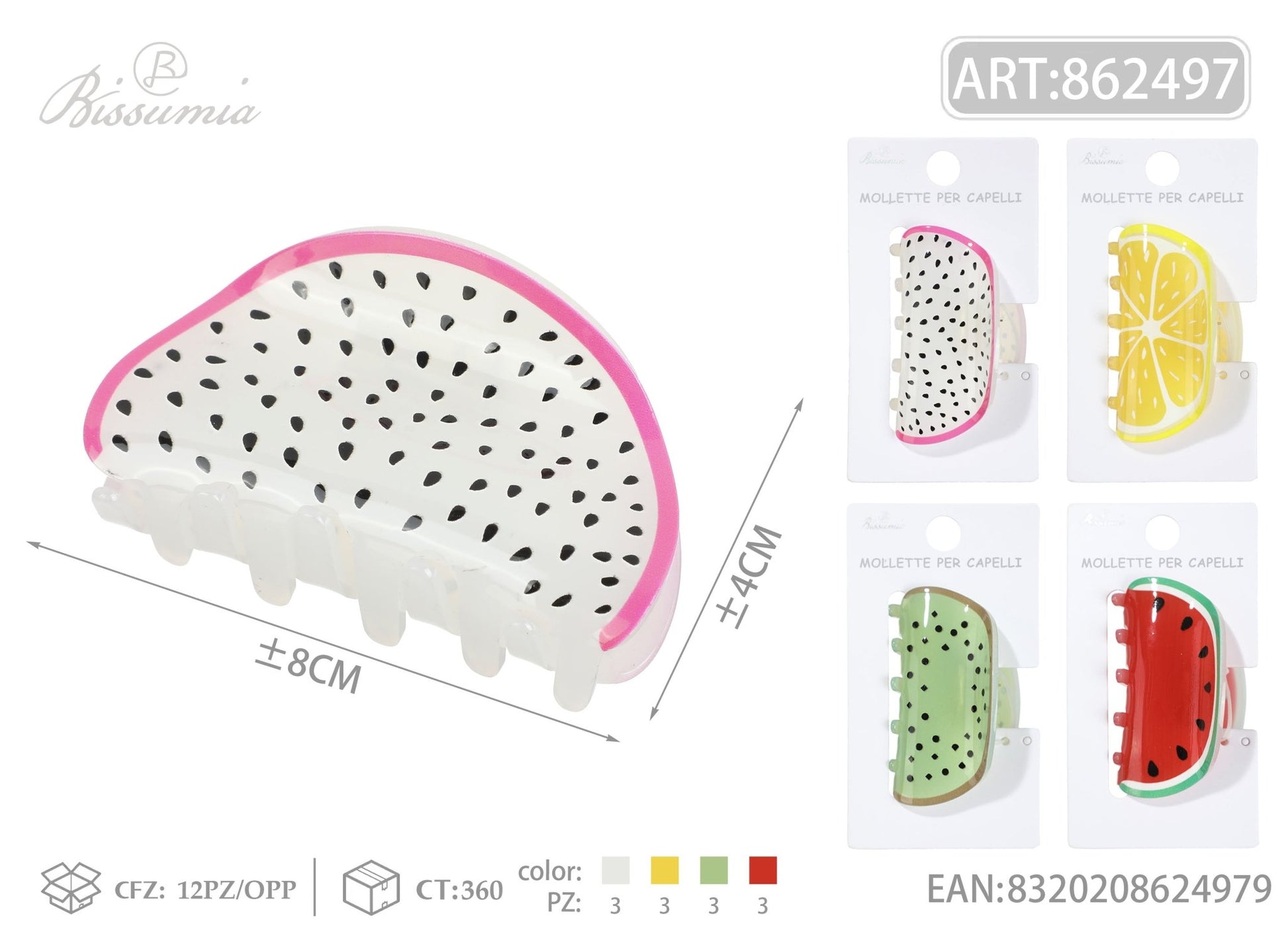 Set 4pz Mollette per Capelli Frutta 8cm - WE MAKE DIY - MILLE COLORI