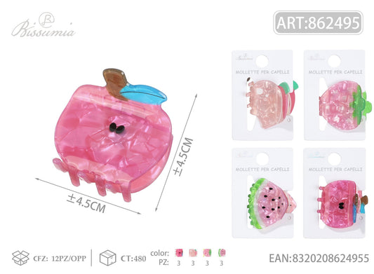 Set 4pz Mollette per Capelli Frutta Double Face 5cm rosa - WE MAKE DIY - MILLE COLORI