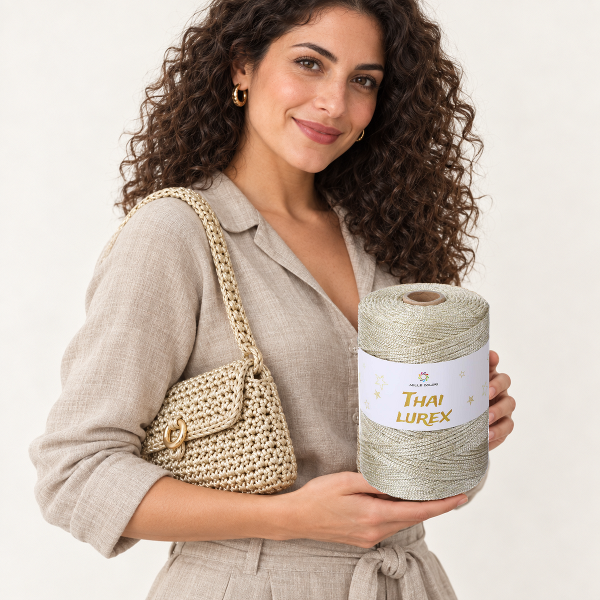 Champagne – Cordino Thai Lurex 3 mm 400 g 230 m – Tutti i Colori – Immagine 2 di 3