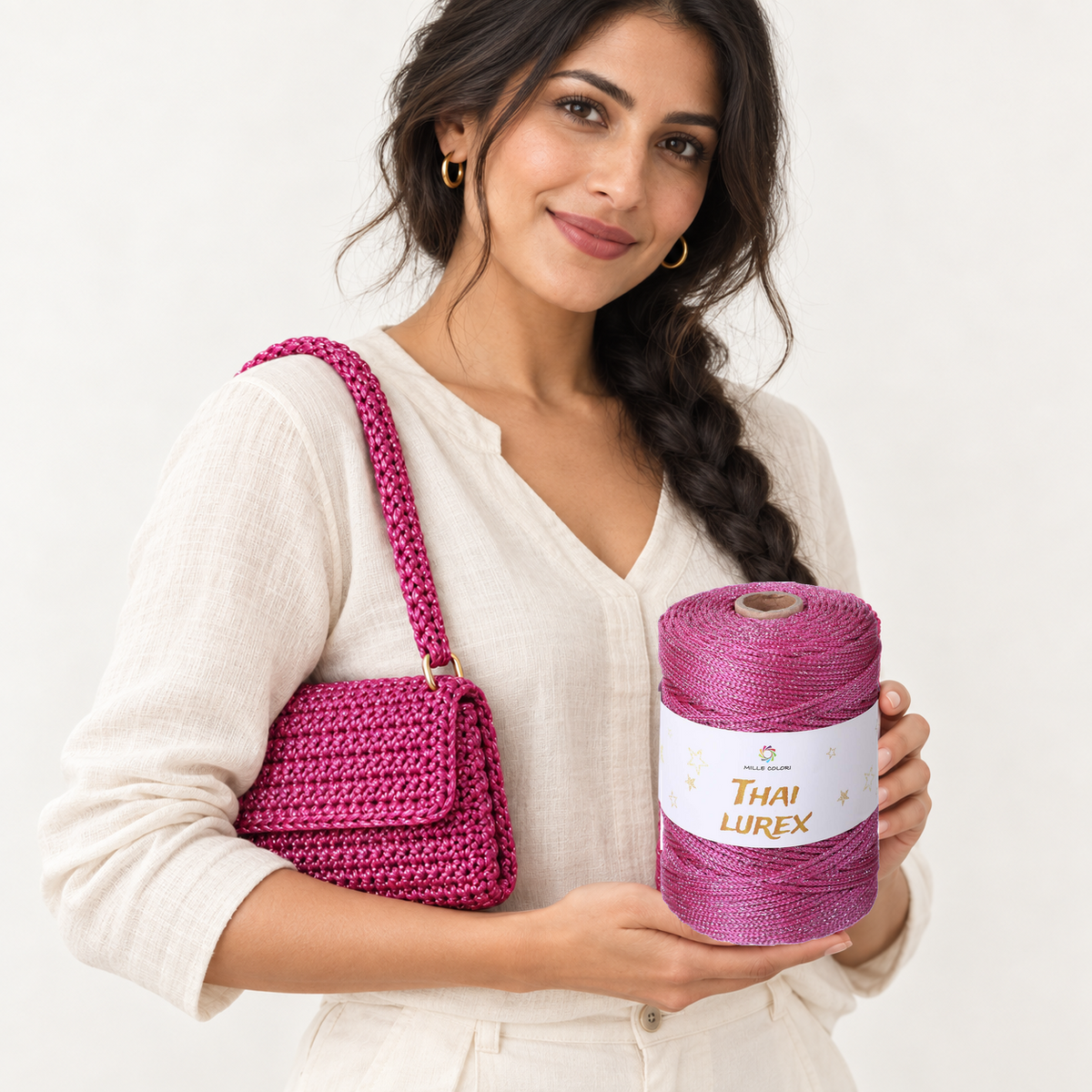 Fucsia – Cordino Thai Lurex 3 mm 400 g 230 m – Tutti i Colori – Immagine 2 di 3