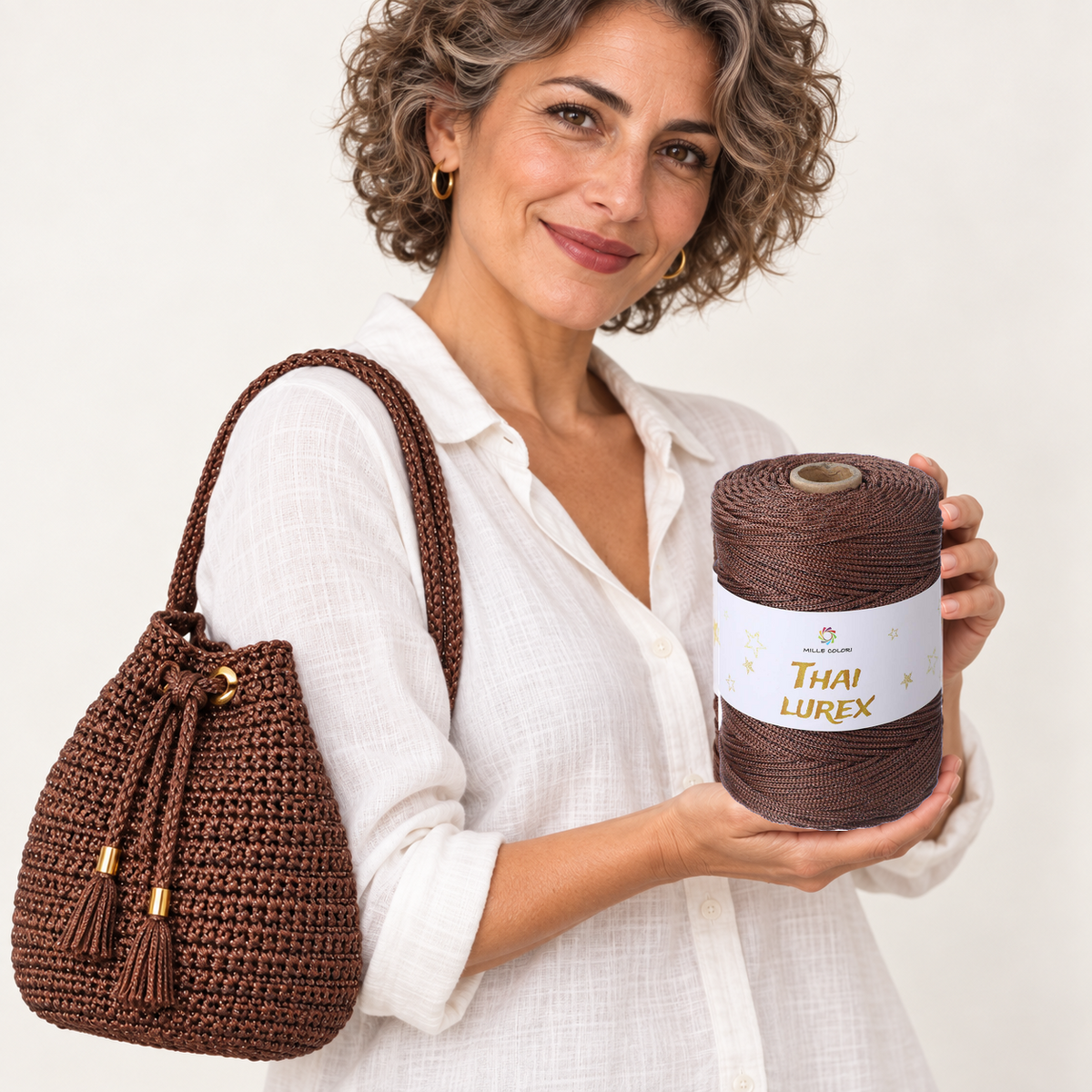 Marrone Cacao – Cordino Thai Lurex 3 mm 400 g 230 m – Tutti i Colori – Immagine 2 di 3