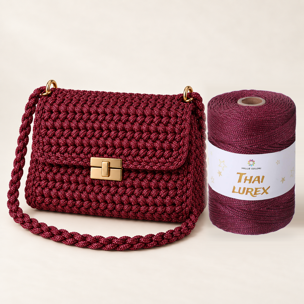 Bordeaux – Cordino Thai Lurex 3 mm 400 g 230 m – Tutti i Colori – Immagine 3 di 3