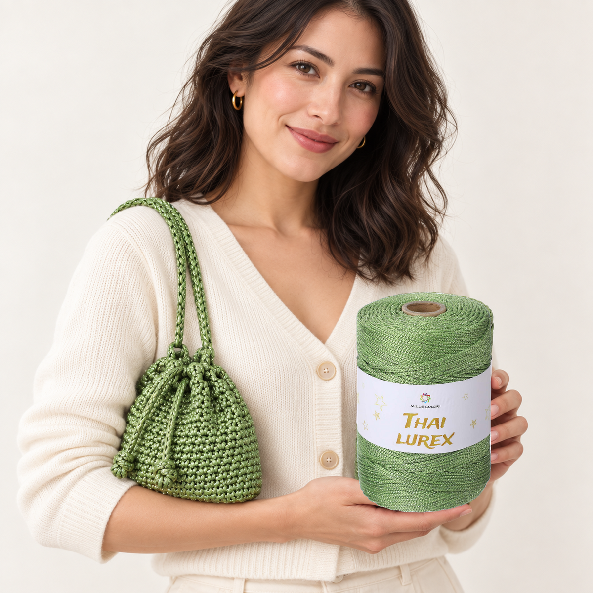 Verde Salvia – Cordino Thai Lurex 3 mm 400 g 230 m – Tutti i Colori – Immagine 2 di 3