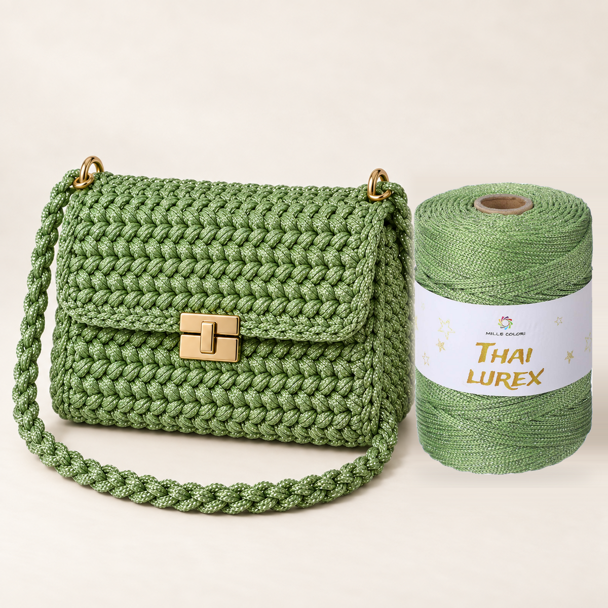 Verde Salvia – Cordino Thai Lurex 3 mm 400 g 230 m – Tutti i Colori – Immagine 3 di 3