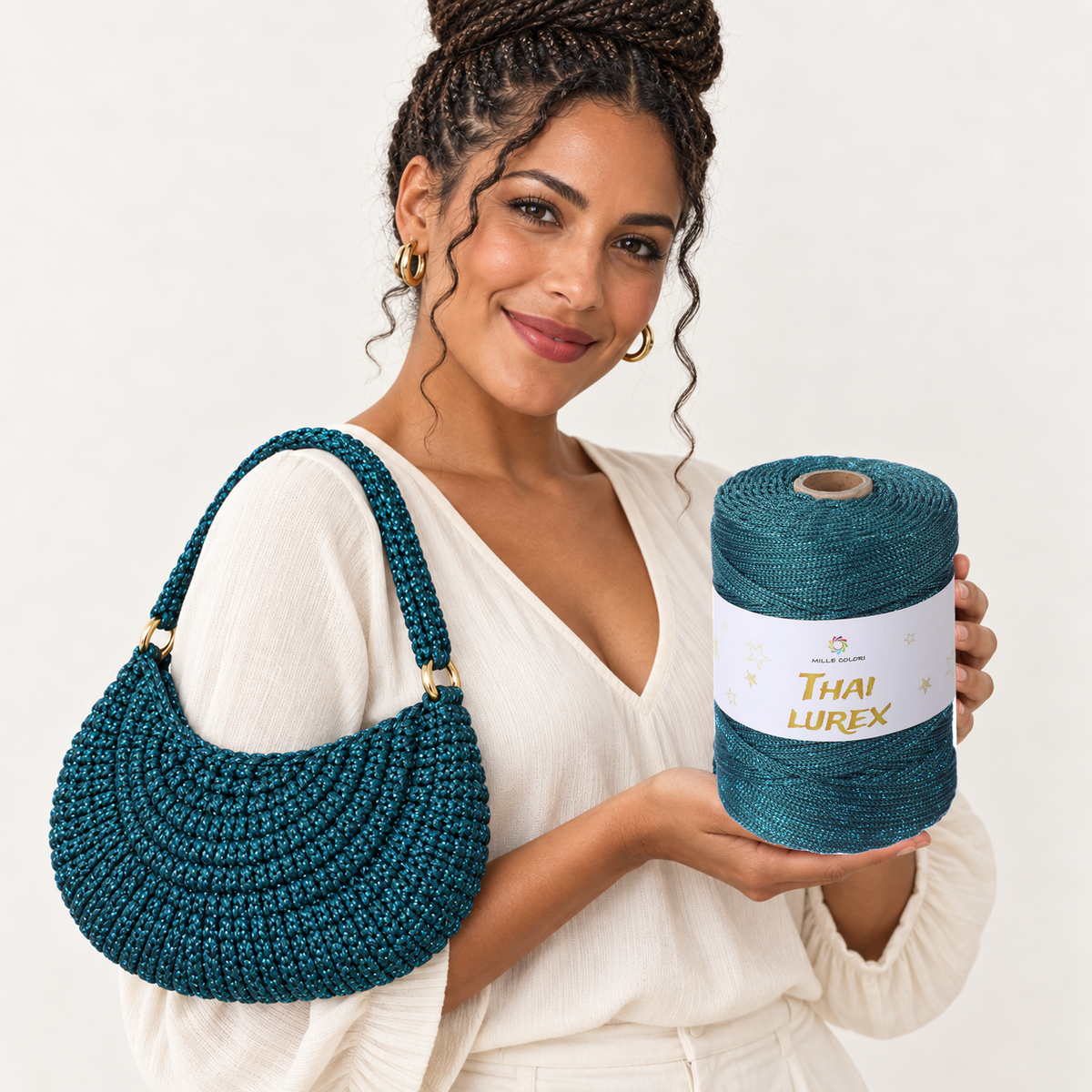 Verde Petrolio – Cordino Thai Lurex 3 mm 400 g 230 m – Tutti i Colori – Immagine 2 di 3