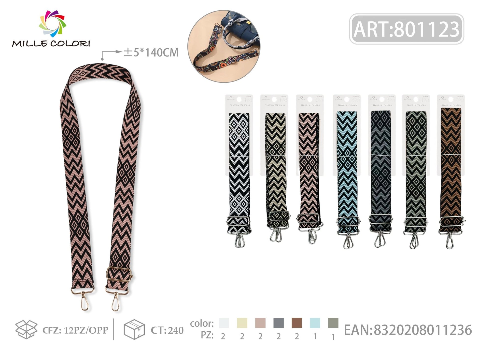 Tracolla Regolabile Etnica per Borsa 140cm 5cm- 140cm/5cm colori 1- WE MAKE DIY - MILLE COLORI