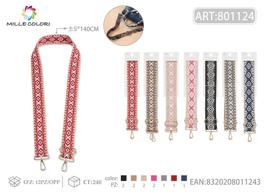 Tracolla regolabile per borsa ricamata con motivo geometrico 140CM 5CM tutti colori Mille Colori