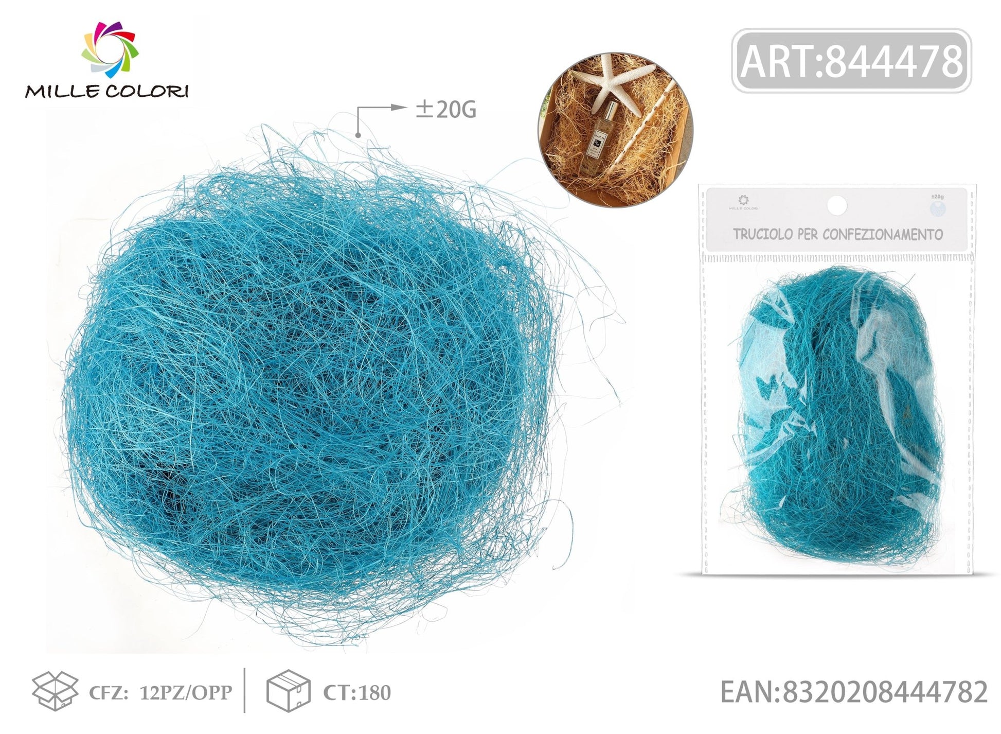 Trucioli di Sisal 20g Blu Mille Colori per confezioni e decorazioni