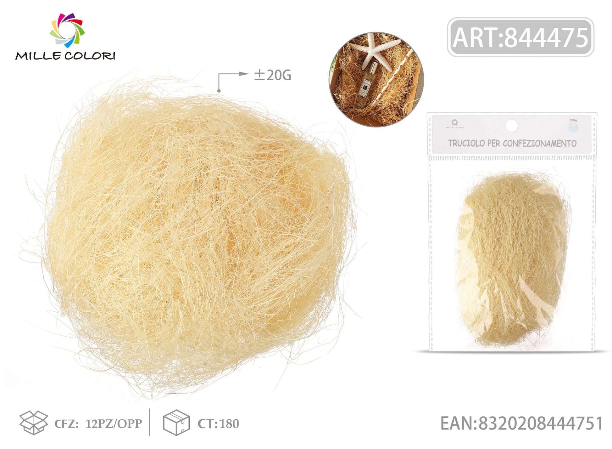 Trucioli di Sisal 20g Naturale Mille Colori per confezioni e decorazioni